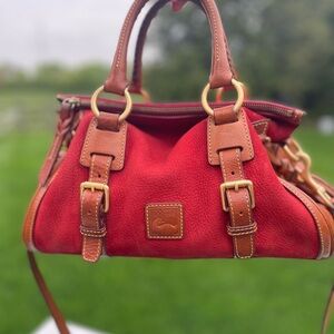 Dooney & Bourke Red and Brown Satchel with Leather Accents